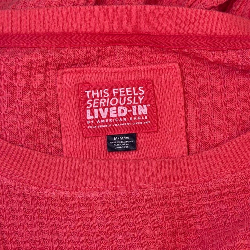 American Eagle Seriously Lived-In Waffle Knit Oversized Thermal Crewneck Top